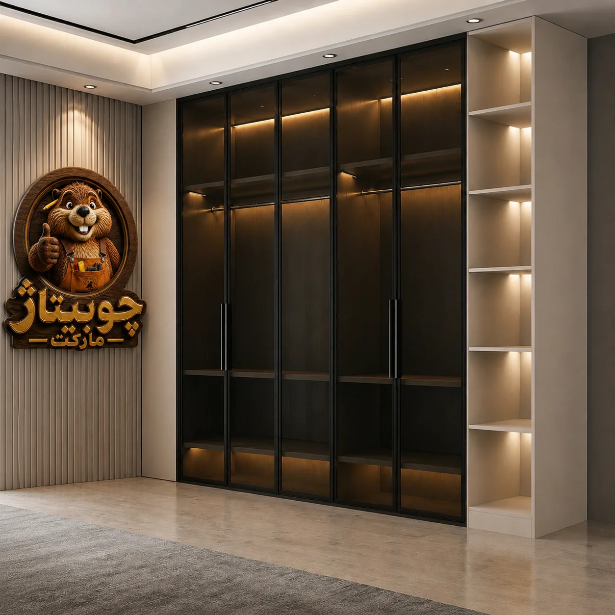 کمد شیشهای مشکی روکار