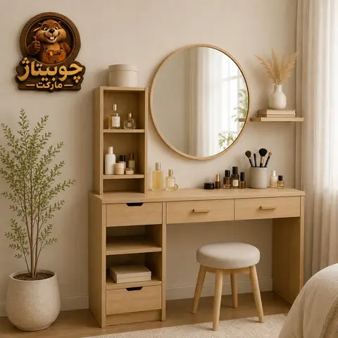 میز آرایش کتابخانه‌دار لورین با آینه گرد