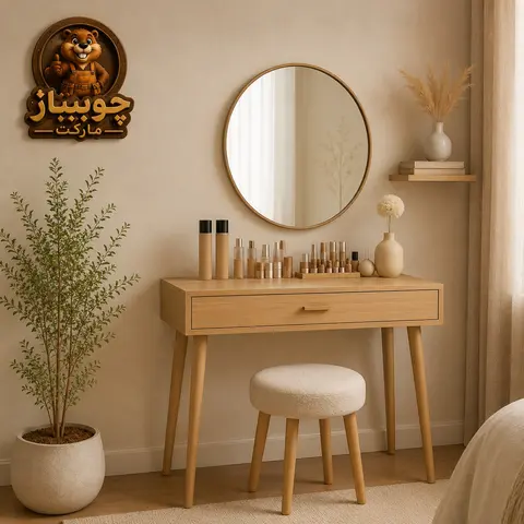 میز آرایش مینیمال نِلیا با آینه گرد